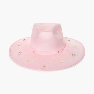 Light Pink Rancher Fedora Hat w/Pearl & Gold Studs